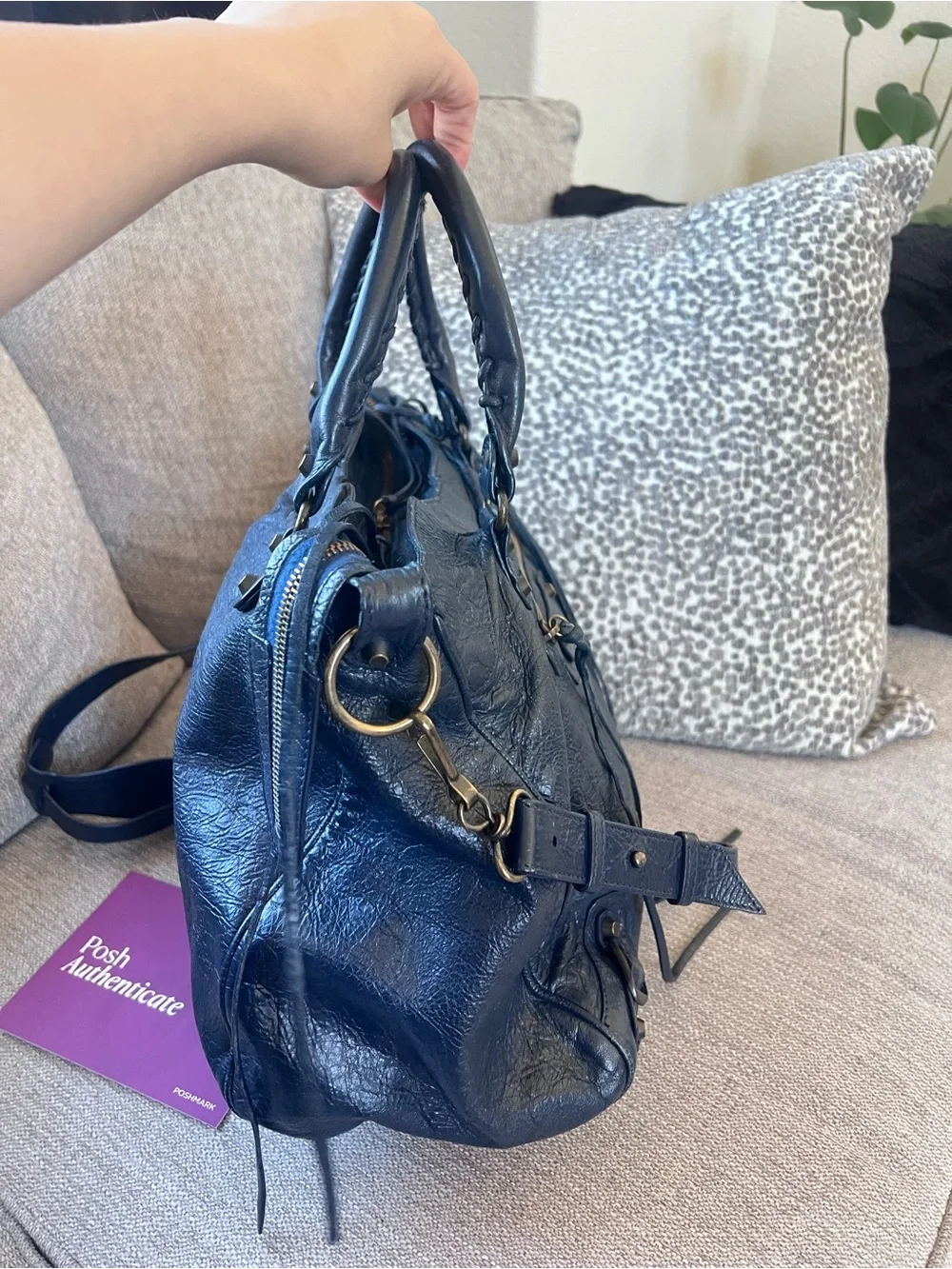 Balenciaga Vintage Le City Velo Navy Blue Leather Satchel Bag - Picture 4 of 12